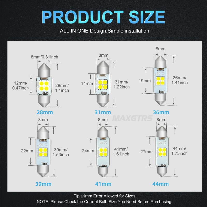 Set 2 Bóng Đèn Led MAXGTRS C5W 3030 28mm 31mm 36mm 39mm 41mm 44mm Dành Cho Ô Tô