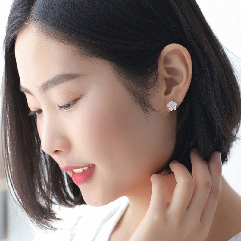 Khuyên Tai Hình Hoa Anh Đào Đính Đá Zircon Màu Hồng / Tím