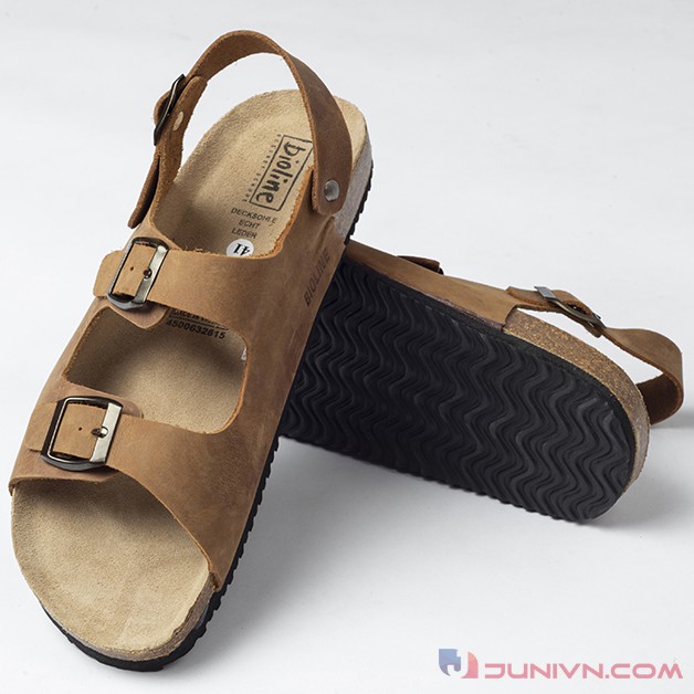 [DA BÒ THẬT] D02-Dép Sandal da bò quai ngang Birken Bioline Unisex (Đế trấu) – Juni Store
