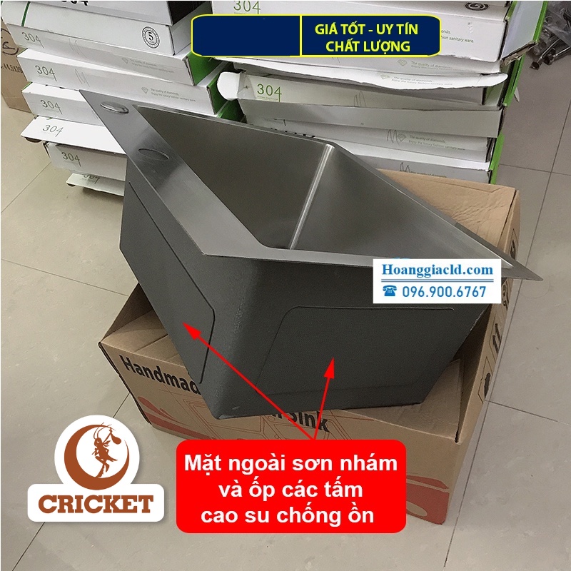 Chậu rửa chén đúc SENTANO (KB5045D) - 50x45cm (1 HỘC) đáy vuông INOX SUS304 - Kèm bộ xả chống hôi