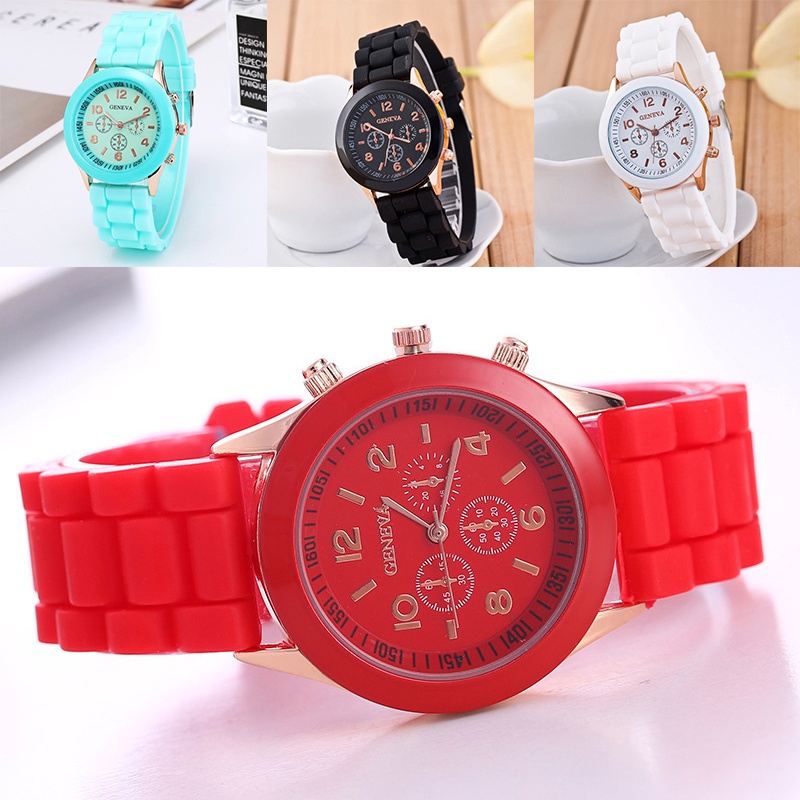 Đồng hồ đeo tay mặt tròn dây silicone ba màu thời trang cho nữ YR