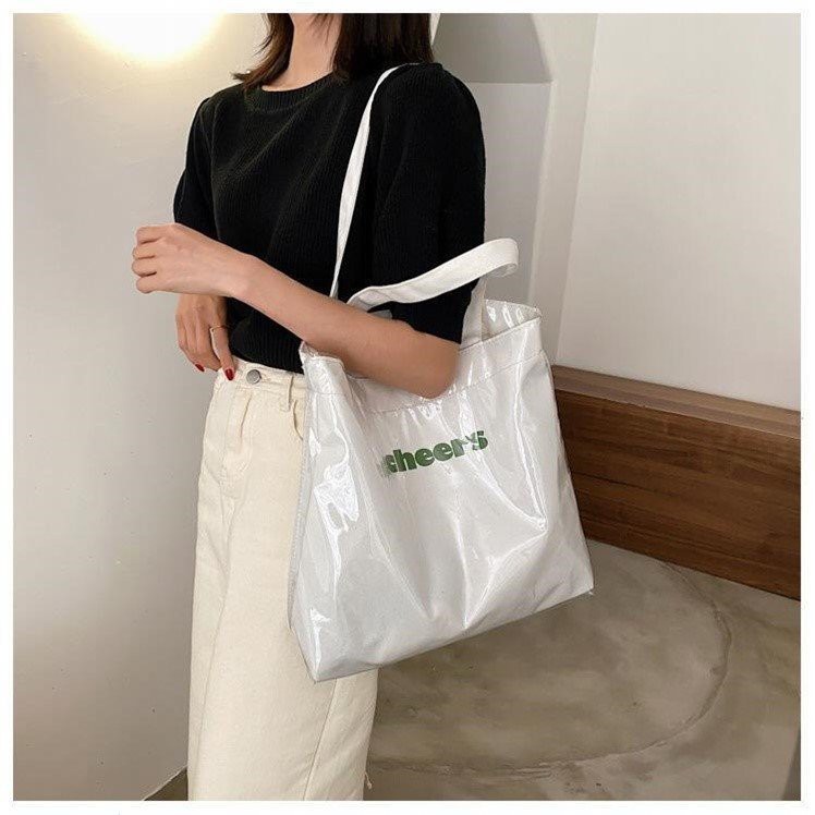 Túi tote túi vải canvas CHEERS đeo vai bóng kính chống nước phong cách Hàn quốc 2 màu đen trắng-Haka store