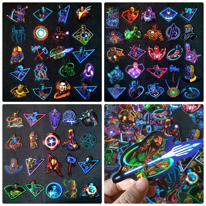 Bộ Sticker dán cao cấp chủ đề AVENGERS PHONG CÁCH ĐÈN NEON - Dùng dán Xe, dán mũ bảo hiểm, dán Laptop... - Hàng nhập khẩ