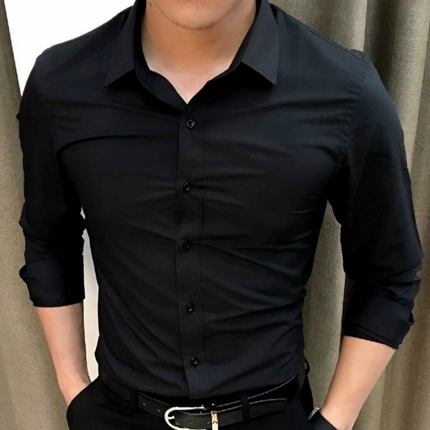 Áo Sơ Mi Trơn Nam Công Sở, Đi Chơi Chất Vải Kate Lụa Siêu Mềm Mịn From Tôn Dáng Nam Tính-HK