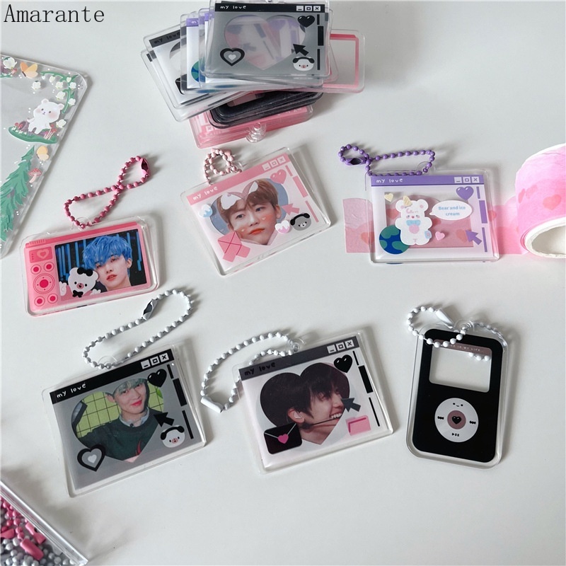 Ama Móc Khóa Acrylic Trong Suốt Hình Máy Nghe Nhạc Màu Đen Mini DIY Đa Ứng Dụng