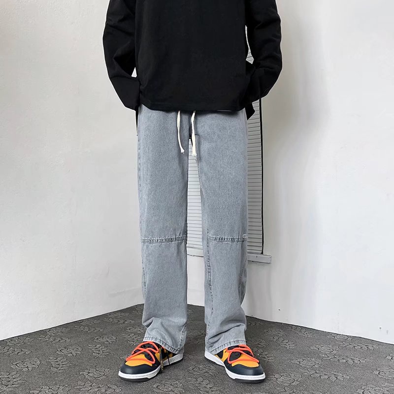 Quần denim eo cao ống rộng thiết kế thời trang Hàn Quốc sành điệu dành cho nam