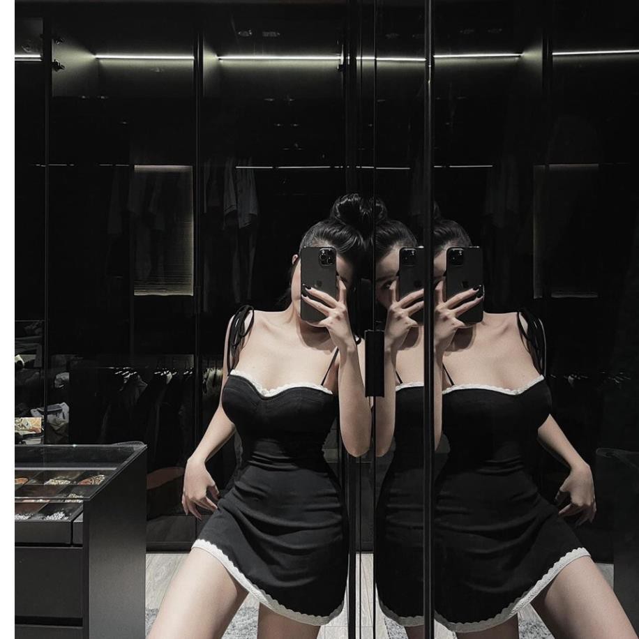 Váy Body 2 Dây Viền Ren Có Đệm Ngực Khóa Lưng Sexy