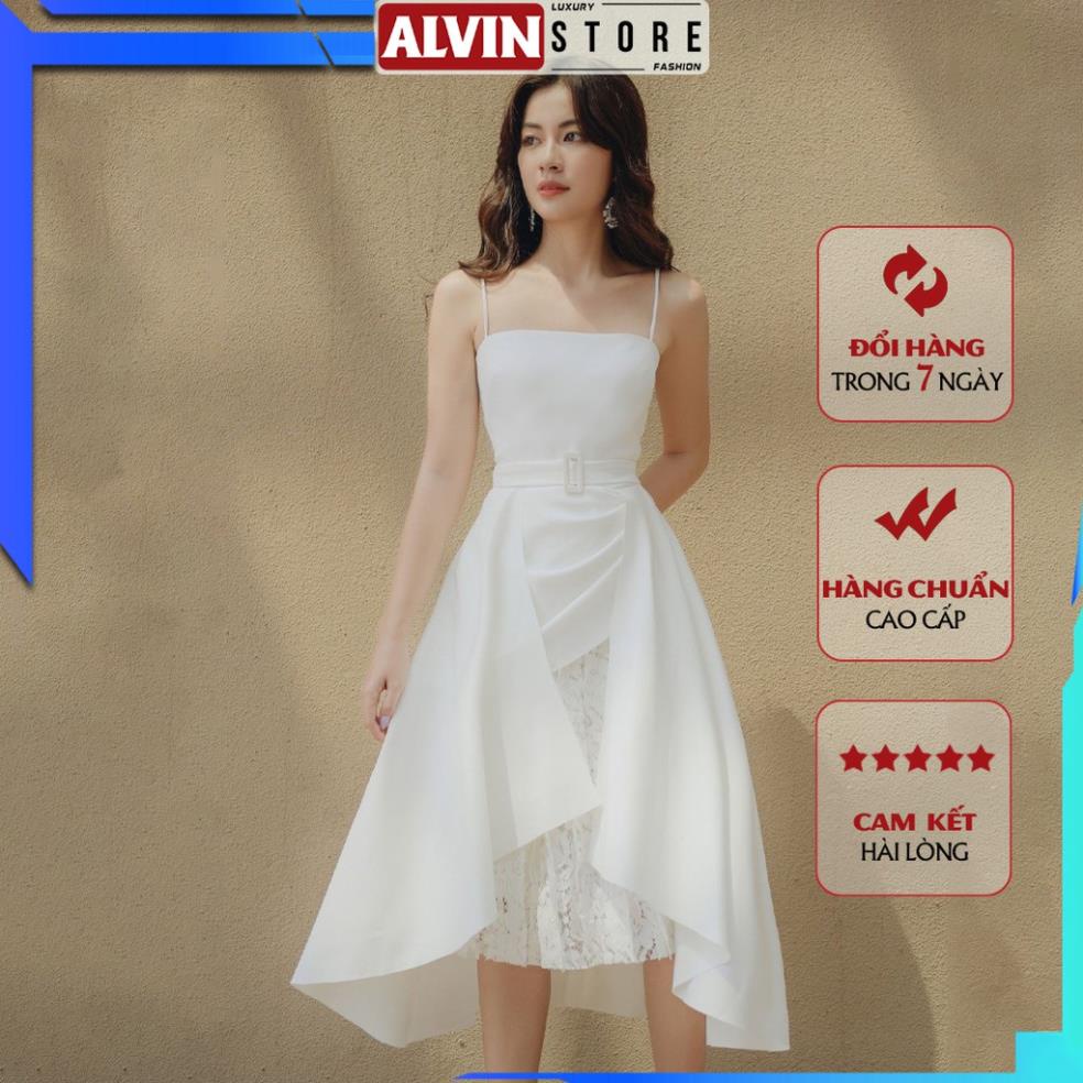 Đầm Dự Tiệc 2 Dây Cao Cấp Thiết Kế Tùng Xếp Ly Lót Ren Kết Hợp Bèo Phong Cách Thời Thượng LT