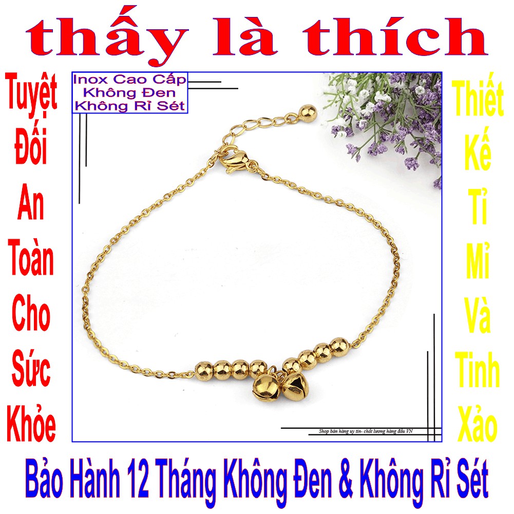 Lắc chân em bé vàng kiểu 2 viên bi đá Zircon và 8 viên bi thường - An toàn cho trẻ - Cam kết không hoen, gỉ sét