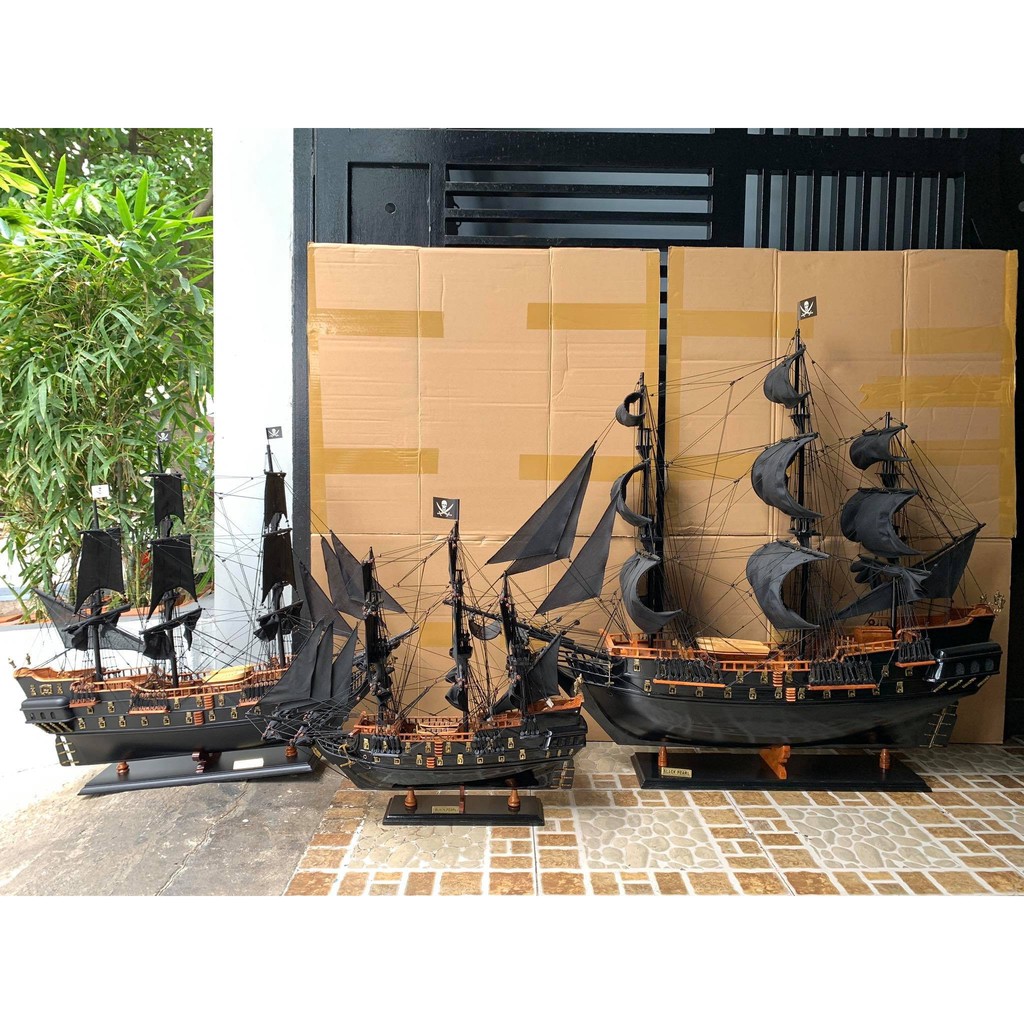 [FREE SHIP] Thuyền buồm NGỌC TRAI ĐEN phong thuỷ size 64cm - Gỗ Muồng Đen