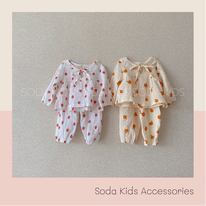 (Hàng thiết kế) Pijama bé gái Muslin cổ ren