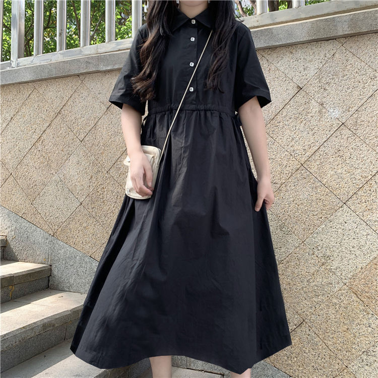 Đầm ngắn tay cổ tròn eo cao thời trang Hàn Quốc dành cho nữ