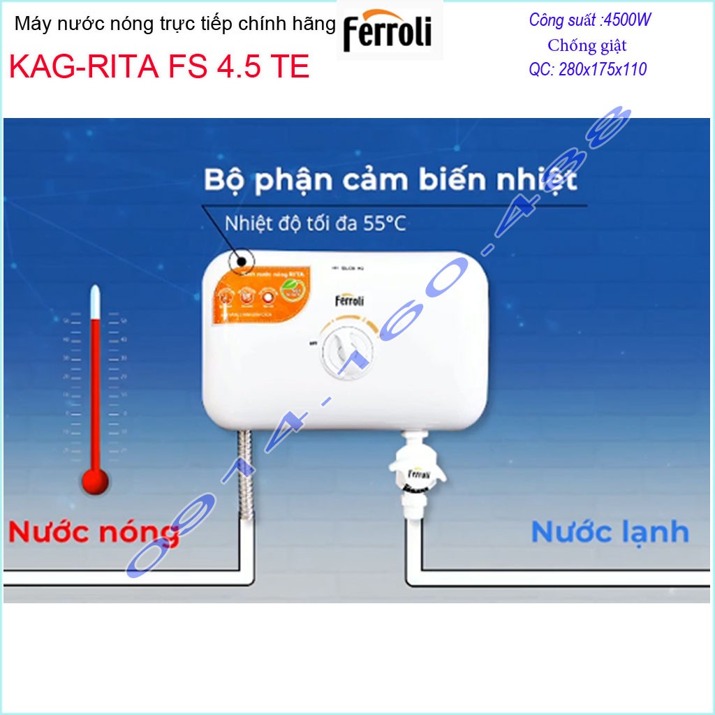 Máy nước nóng Ferroli rita KAG-RITA FS4.5TE, Best sales máy nước nóng trực tiếp chống giật sử dụng tốt hiệu suất tốt