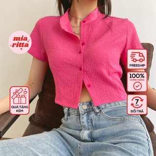 Áo croptop cổ tàu ngắn tay cúc áo hình bông hoa - Flower Croptop Mia Ritta A2047
