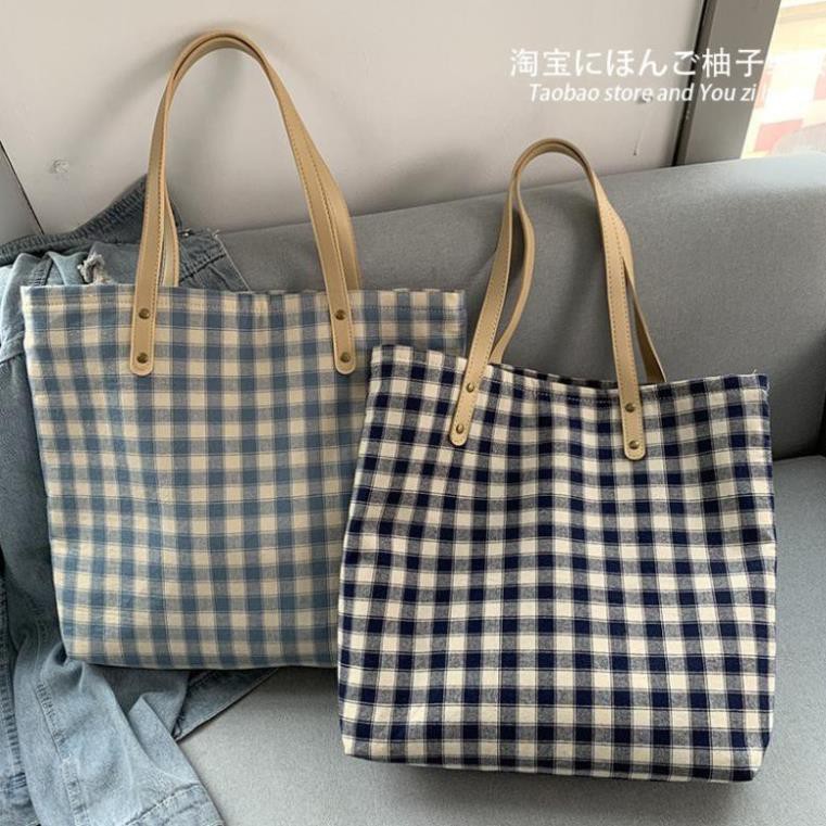 Túi vải canvas, túi tote nữ phong cách Ulzzang Hàn Quốc (Caro vuông bé)