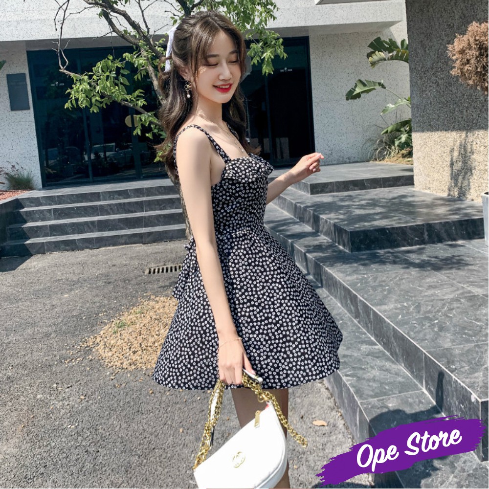 Váy đi biển 2 dây hoa nhí dáng lửng xinh xắn kín đáo nhẹ nhàng