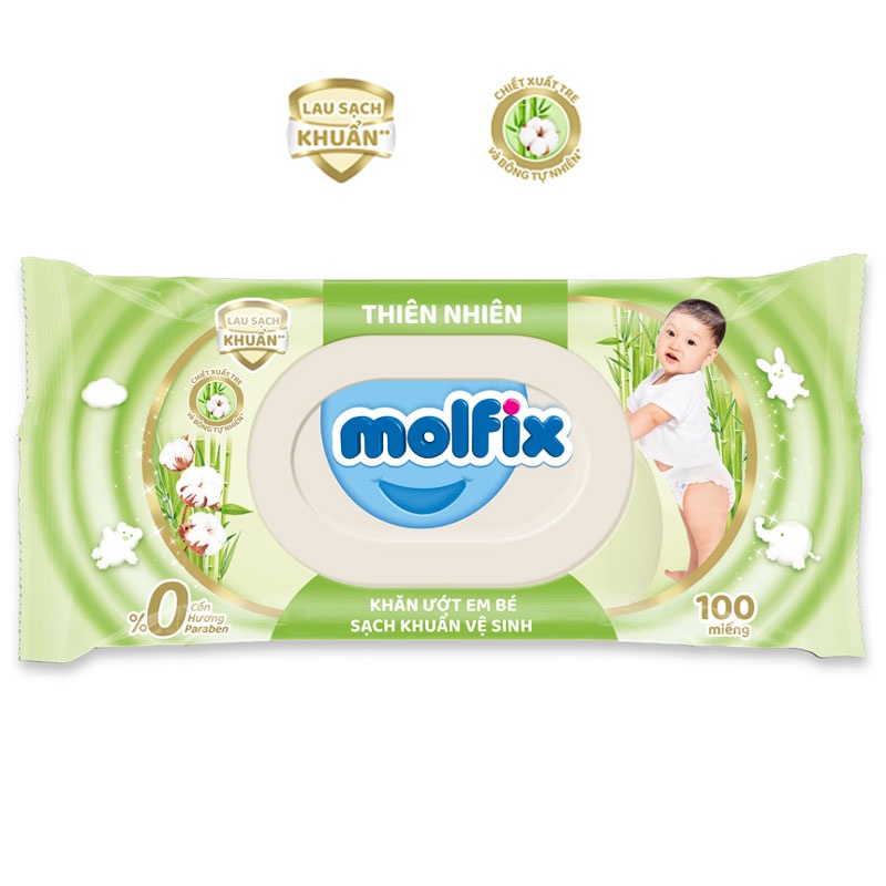 Khăn ướt Molfix Thiên nhiên - Gói 100 miếng