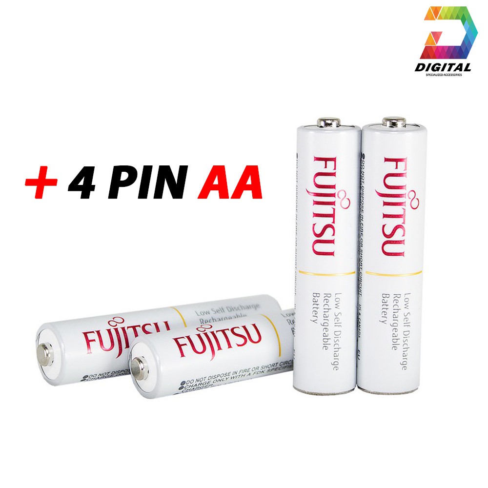 Bộ 4 Pin Và Sạc FUJITSU FCT345 Chính Hãng Đầy Pin Tự Ngắt