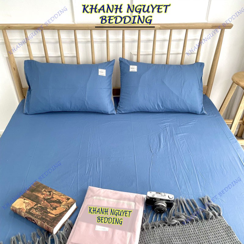 Bộ ga giường cotton tici K'home drap giường kèm 2 áo gối nằm 1 màu đơn sắc đủ mọi size nệm