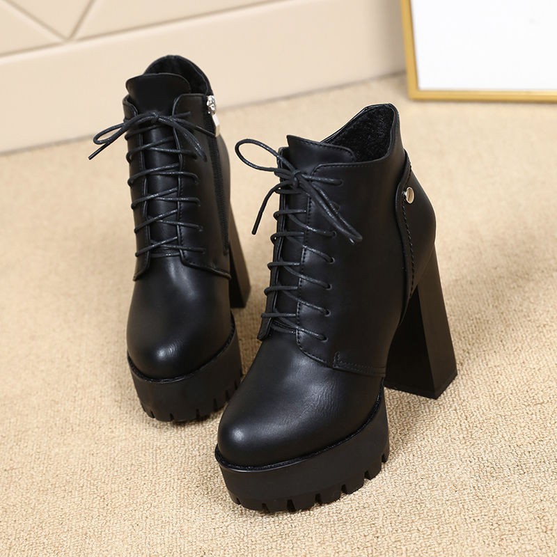 Giày Bốt Martin Cổ Thấp Da Pu Gót Dày Phối Khóa Kéo Thời Trang Mùa Đông 2023 Dành Cho Phụ Nữ Size 34 - 39