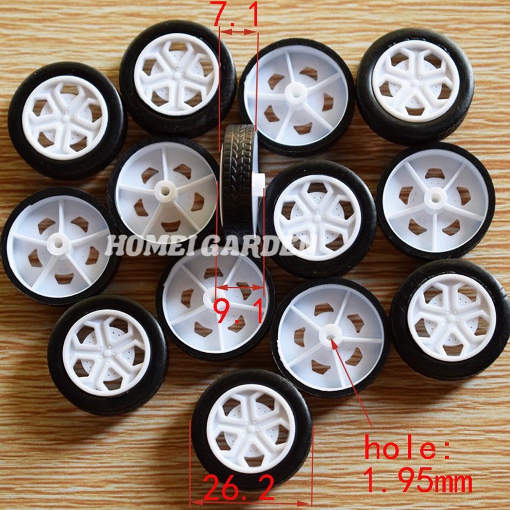 4 bánh xe cao su mini đường kính 26mm kèm 2 truc dài 100mm DIY mô hình - HM0050
