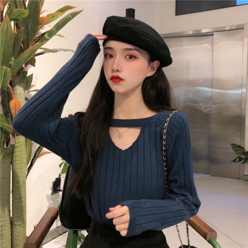 COZOK Áo Sweater dài tay cổ chữ V thời trang xinh xắn