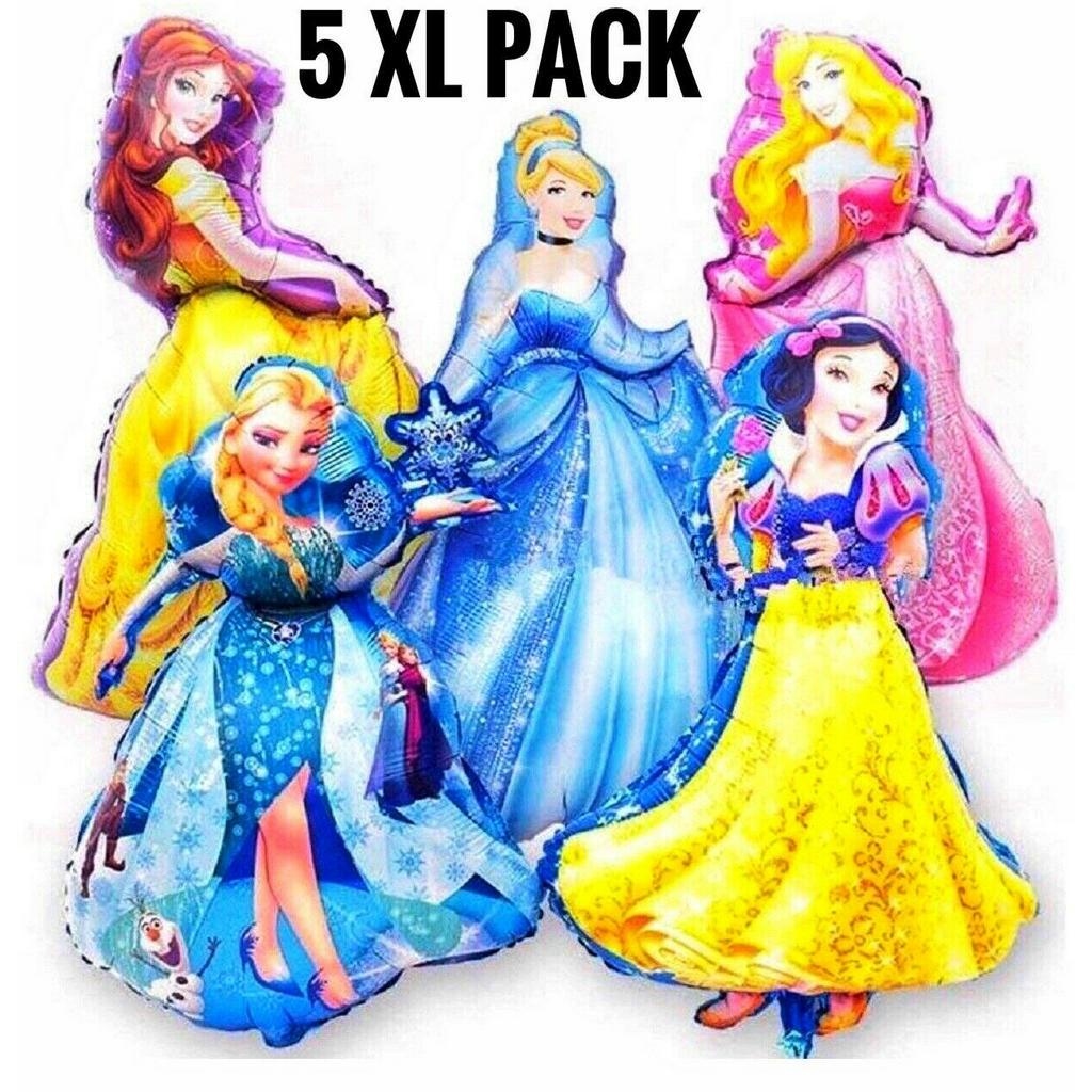 DISNEY Set 5 Bong Bóng Hình Công Chúa Belle / Cinderella / Aurora / Bạch Tuyết / Elsa Trang Trí Tiệc Sinh Nhật