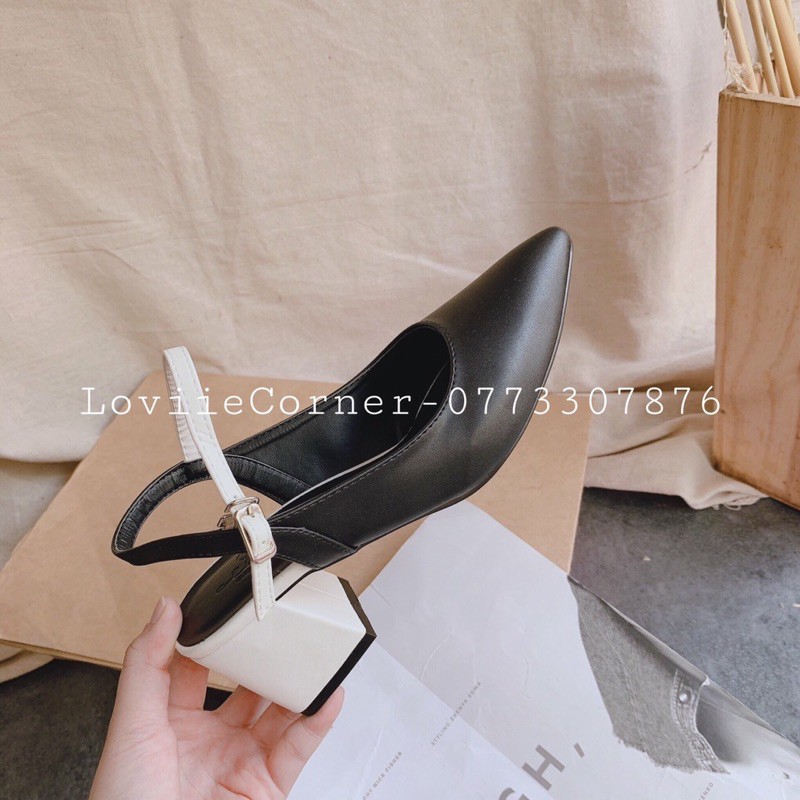GIÀY CAO GÓT LOVIIECORNER ĐẾ VUÔNG - SỤC GUỐC MŨI NHỌN DA RẮN GÓT ĐỒNG THỜI TRANG G201072