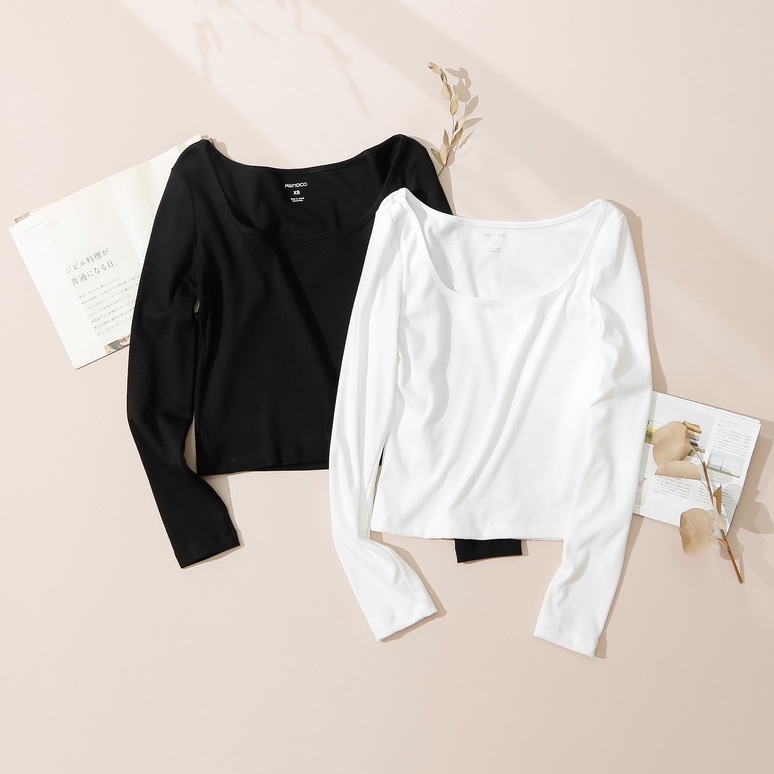 Áo phông nữ chất thun cotton MOMOCO thiết kế dài tay cổ vuông dáng ôm thoáng mát M2906
