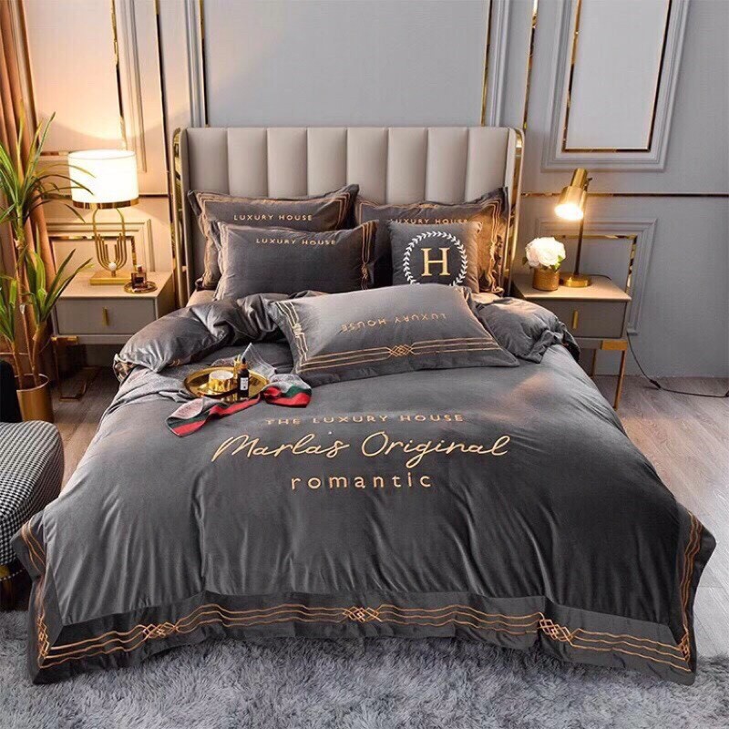 [Video tự quay] Bộ chăn ga gối nỉ nhung set 4 món ❤️ FREESHIP ❤️ Nỉ nhung Romantic cao cấp MỚI