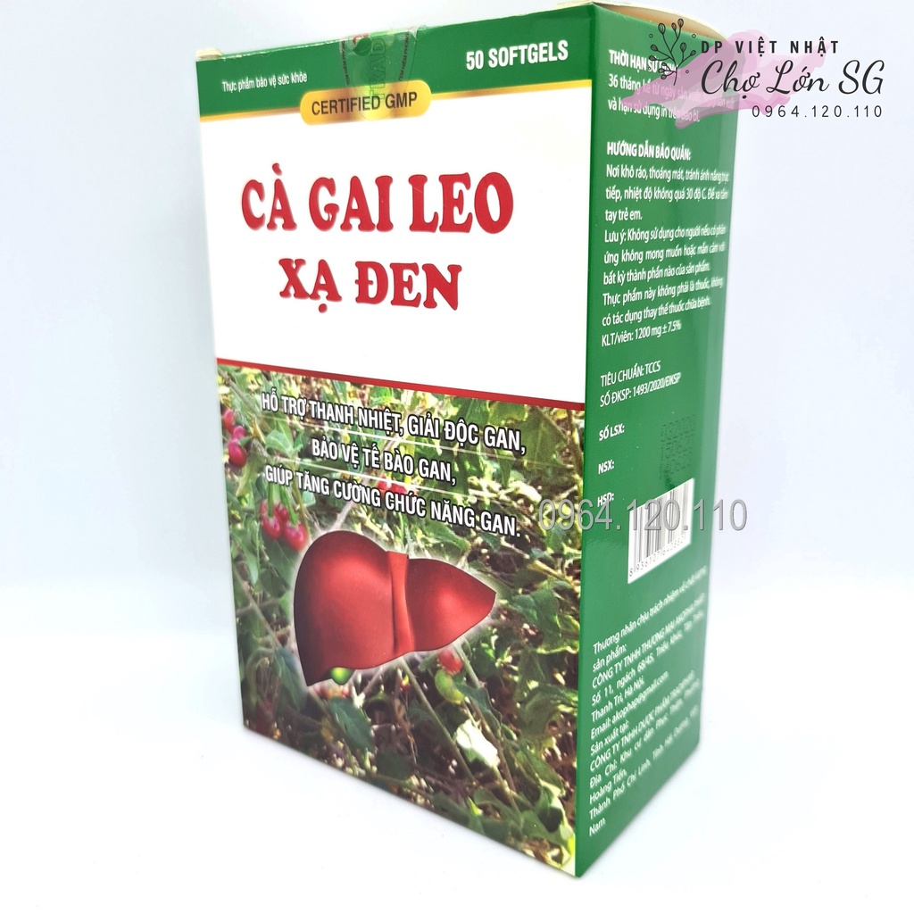 Viên uống cà gai leo xạ đen hỗ trợ giải độc gan, thanh nhiệt, mát gan - Chai 50 viên