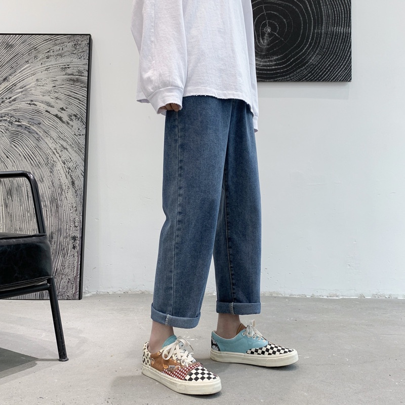 Quần jeans lửng AOKANG ống rộng phong cách Hong Kong thời trang cho nam