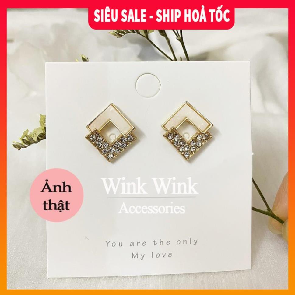 Có Video, Ảnh thật Bông tai đính đá hình thoi| Khuyên tai đẹp| Phong cách Hàn Quốc - Wink Accessories L1AS05