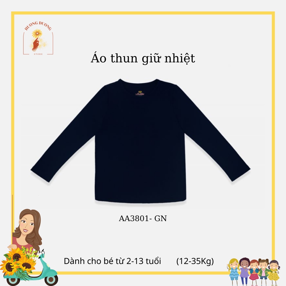 Áo body giữ nhiệt cổ tròn dài tay cho bé trai mềm mịn, thấm hút AA3801- GN