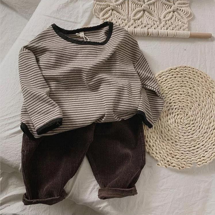 MNGRL Quần Dài Vải Nhung Khaki Màu Trơn Thoải Mái Hàn Quốc Cho Bé Trai Bé Gái
