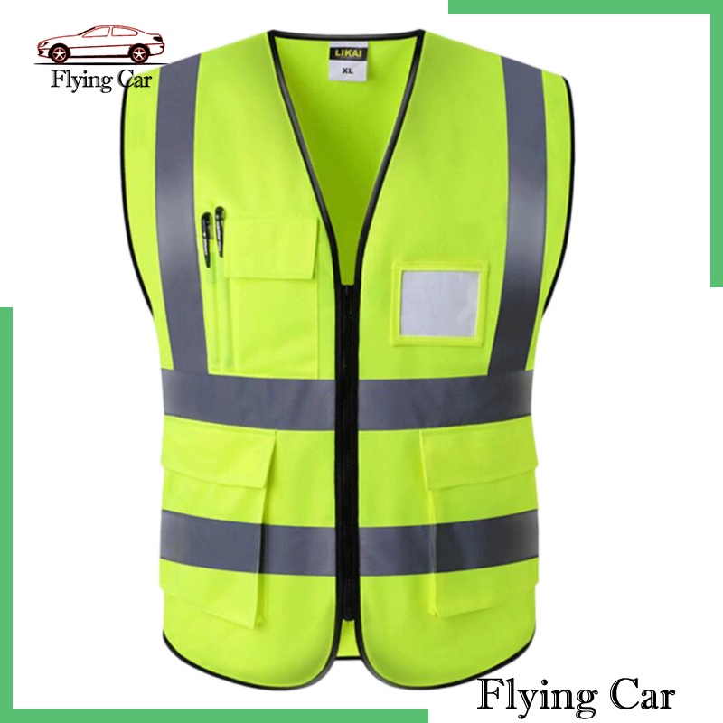 Áo bảo hộ lao động không tay màu vàng phản quang có khóa kéo phía trước tiện dụng