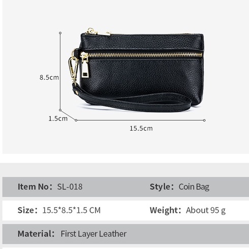 Ví Cầm Tay Mini Bằng Da Thật Có Khóa Kéo Thời Trang Phong Cách Hàn Quốc Cho Nam Và Nữ