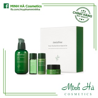Set dưỡng ẩm cho da mụn Innisfree Green Tea Seed Serum 4 món