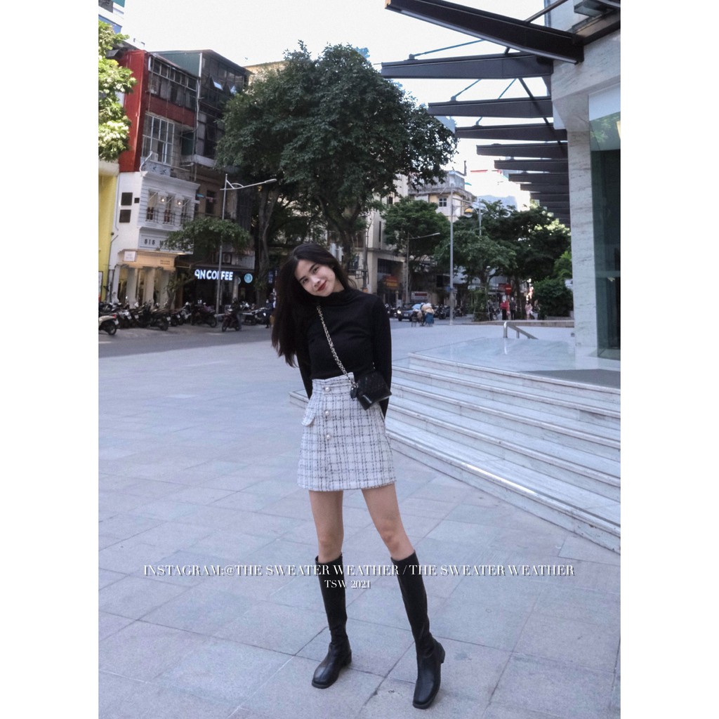 (Ảnh thật) Chân váy chữ A dạ tweed cúc ngọc vạt lệch the.sweaterweather TSW | BigBuy360 - bigbuy360.vn