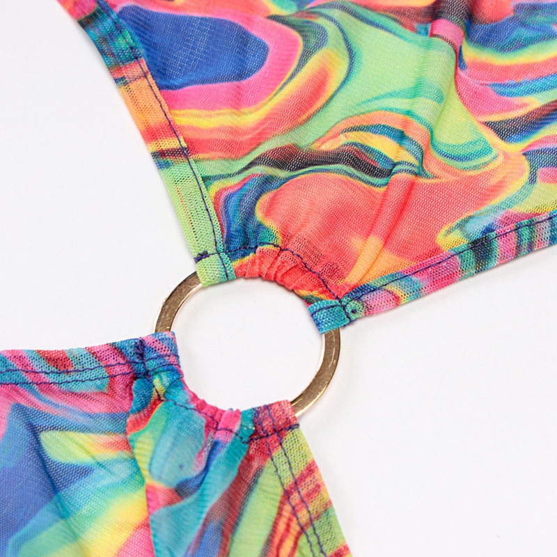 Brroa Đầm Mini Ôm Dáng Tay Dài Khoét Lỗ Hở Lưng In Sọc Cầu Vồng Gợi Cảm Cho Nữ Dự Tiệc Clu