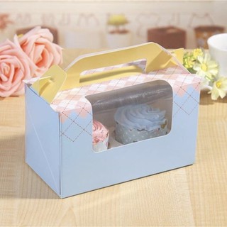 Hộp giấy cupcake 2 ô họa tiết caro