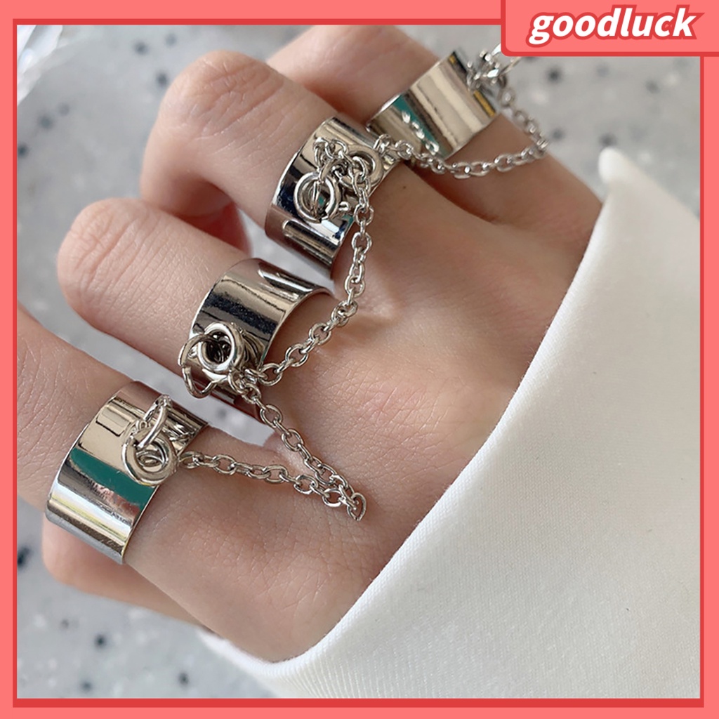 Nhẫn phối dây mắt xích nối phong cách Punk sành điệu cá tính