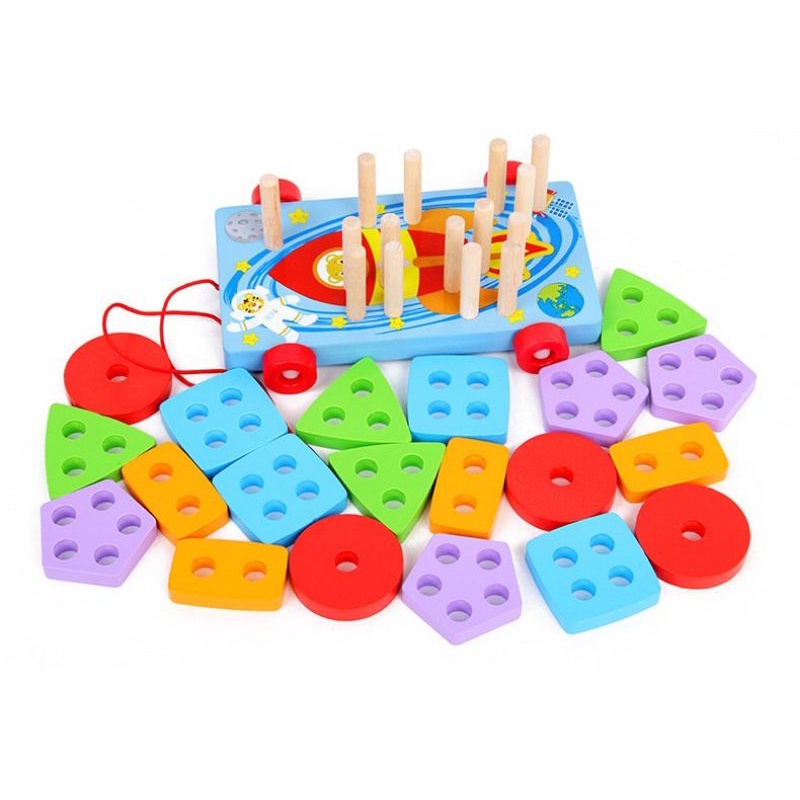 GIÁO CỤ MONTESSORI - ĐỒ CHƠI THẢ HÌNH 5 TRỤ