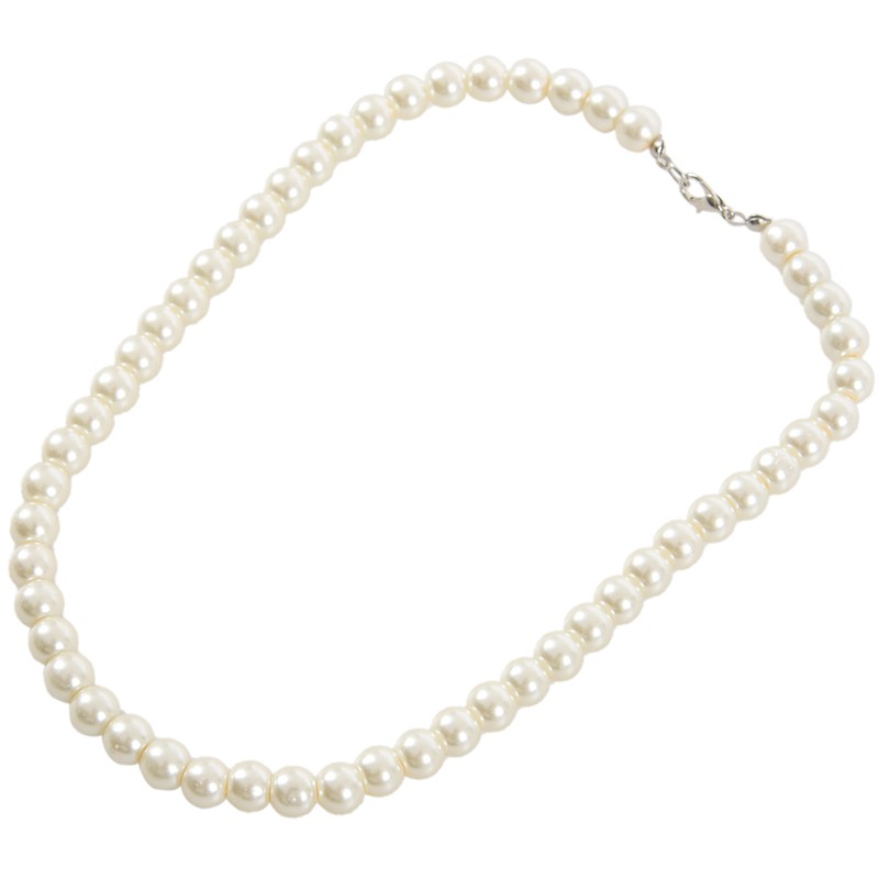 Plastic Screw Clasp White Single Strand Faux Pearl Necklace