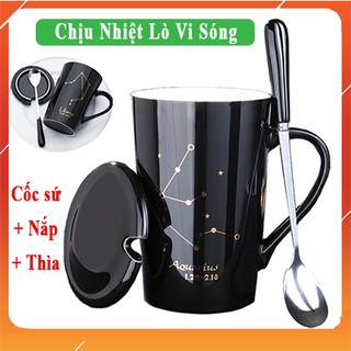 Ly Cốc Sứ 12 Cung Hoàng Đạo 💟 FREESHIP 💟 Có Nắp và Thìa Inox Dùng Được Lò Vi Sóng