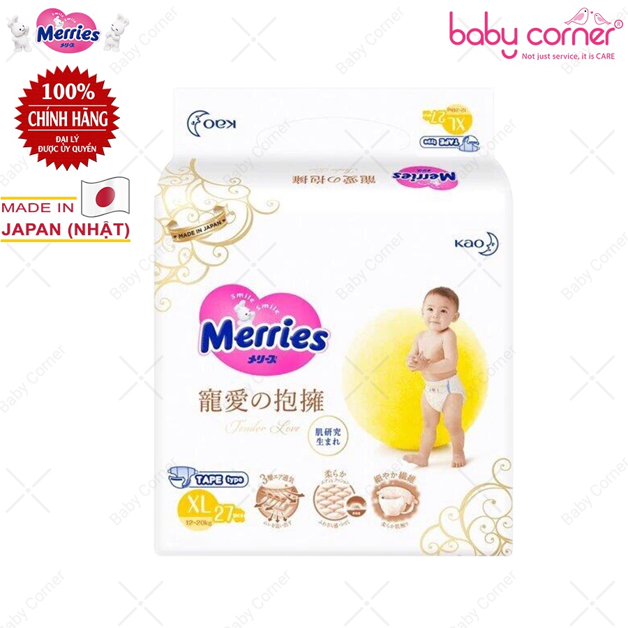 [Quà Tặng Aptamil] Tã Dán Siêu Cao Cấp Mềm Mại Merries Tender Love Size L34/ XL27 Cho Bé