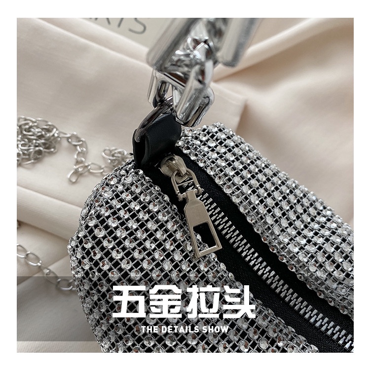 Túi Đeo JASMIN NOIR Vai Nắp Gập Đính Đá Phối Dây Xích Thời Trang Cho Nữ