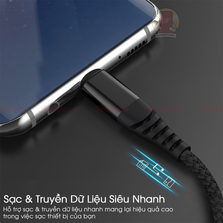 Dây Cáp Sạc Nhanh Bện Nylon Bọc Dù Cho ip/tablet táo Độ Dài 1m Hạn Chế Đứt Gập Cao Cấp Handtown
