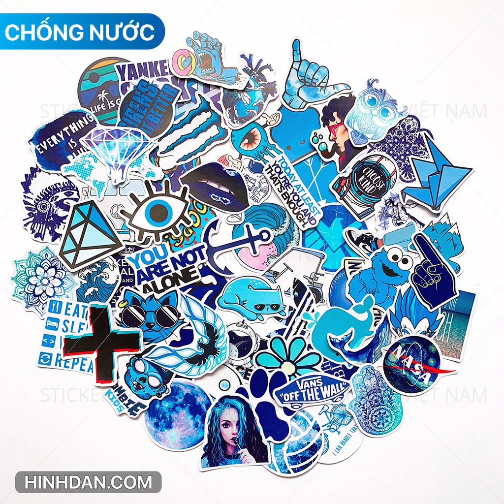 Sticker MÀU XANH - BLUE CHỐNG NƯỚC Dán Trang Trí Nón Bảo Hiểm, Laptop, Vali, Xe Máy, Đàn Guitar