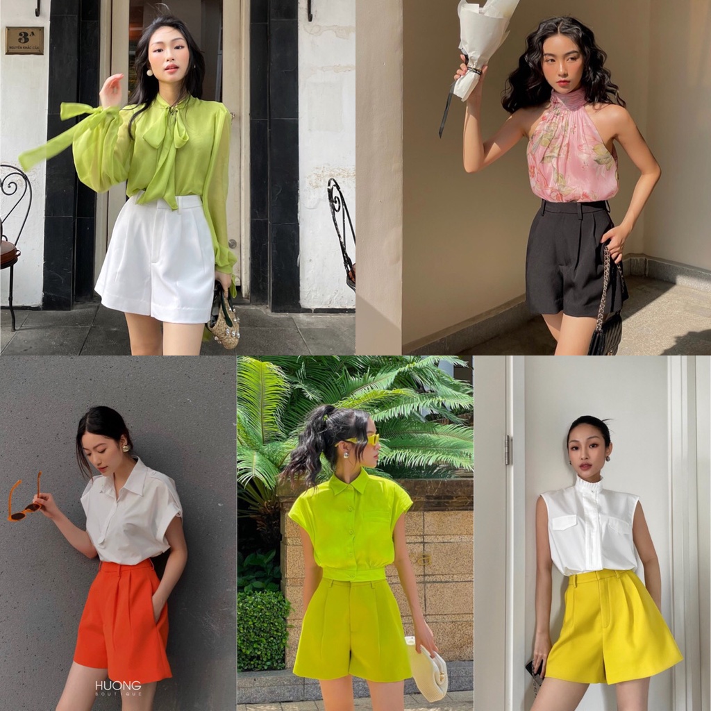 Quần short (5 màu) trơn ống rộng 2 ly sooc cạp cao HUONG BOUTIQUE - HBQS39